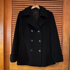 HILARY RADLEY BLACK DOUBLE - BREASTED PEACOAT SIZE 6